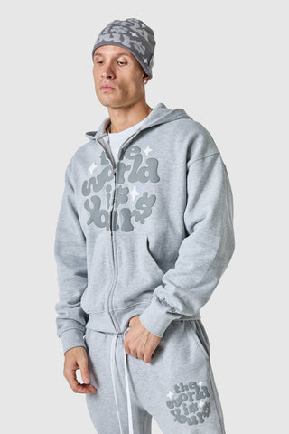World Is Yours Fz Hood - Grey Marl