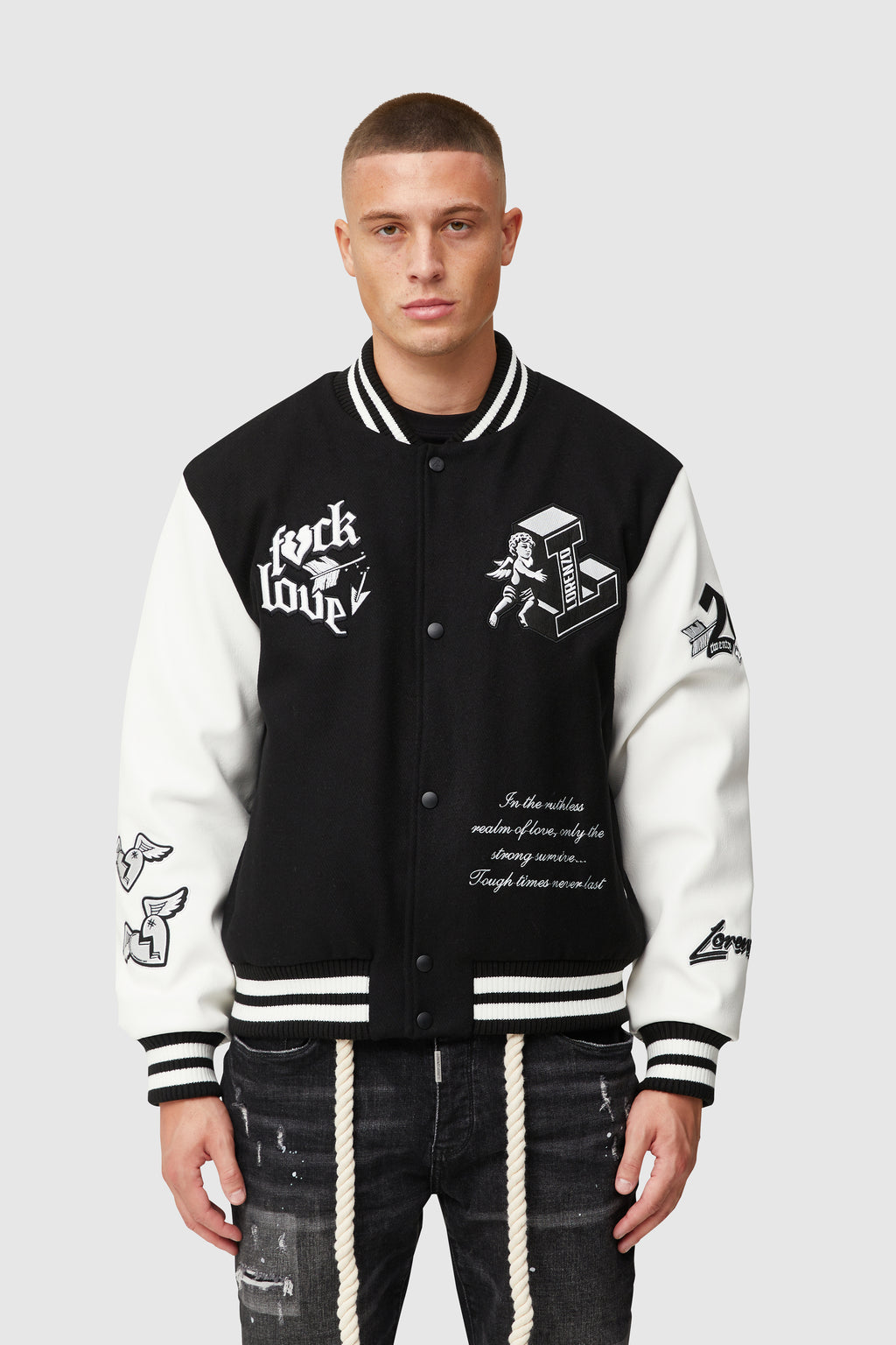 PRE ORDER - TOUGH LOVE VARSITY JACKET - BLACK – Lorenzo Veratti