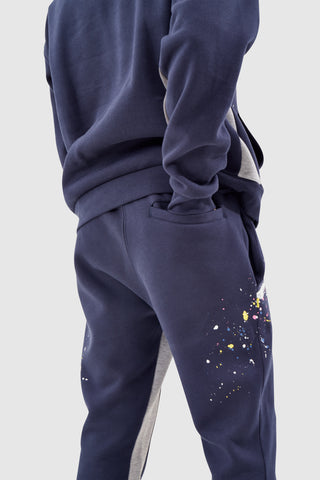 FLARED PAINT SMEAR JOGGER - NAVY